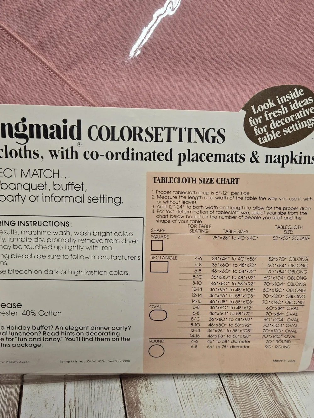 Vintage Springmaid Pink Oval Tablecloth 60x84 New In Package